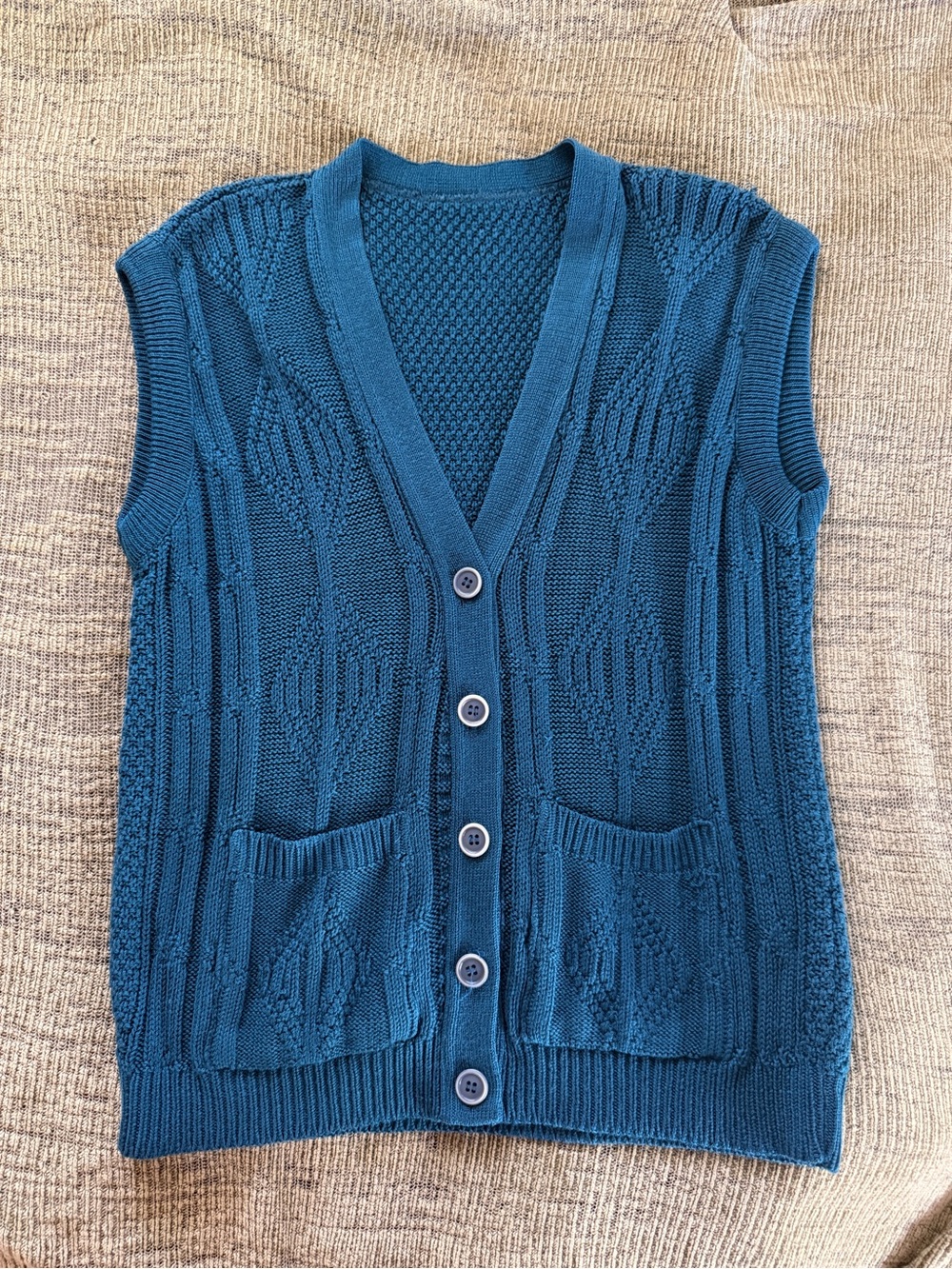 Classic Teal Knit Button-Up Sweater Vest